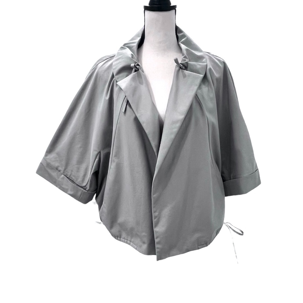 DKNY TAUPE BEIGE OPEN SWING 3/4 SLEEVE WOOL JACKET ADJUSTABLE COLLAR & HEM